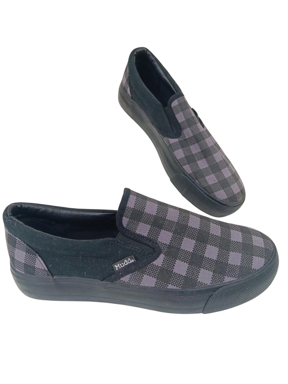 Mudd Women’s Gray & Black Plaid Slip-On Loafers